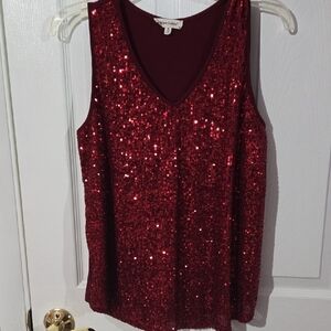 Elegant Red Sequin Tank Top